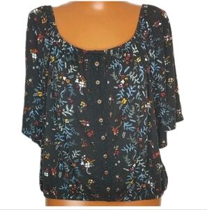 Mudd Off Shoulder Crop Top Woman Sz XXL Black Dark Floral Y2k Vtg Coastal Boho
